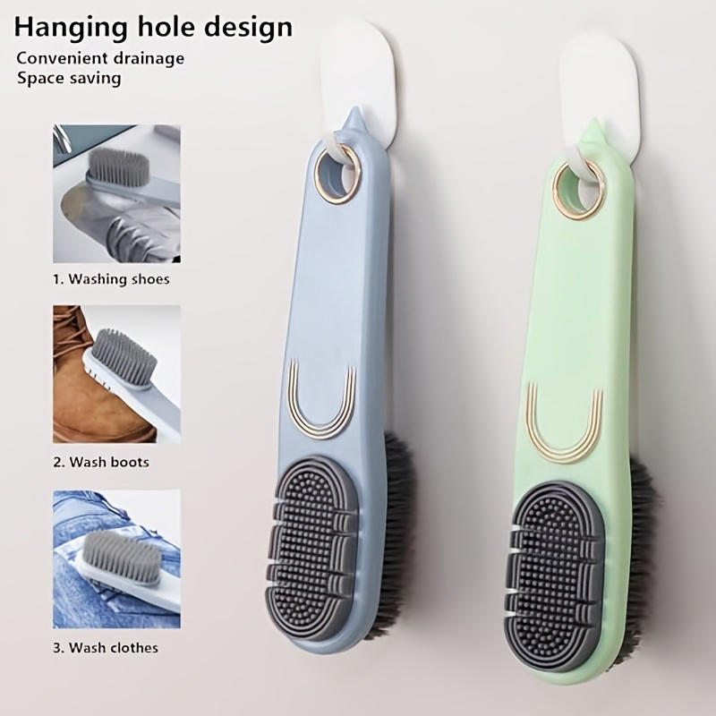 Long Handle Double-sided Shoe Brush Soft Bristle Silicone Head Multifunctional Household Clothes Shoe Cleaning Brush Tool