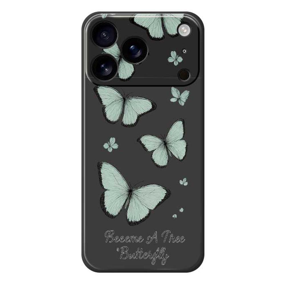 For iPhone 17 Pro Max Case Green Butterfly Pattern Printing Straight Edge TPU Phone Back Cover
