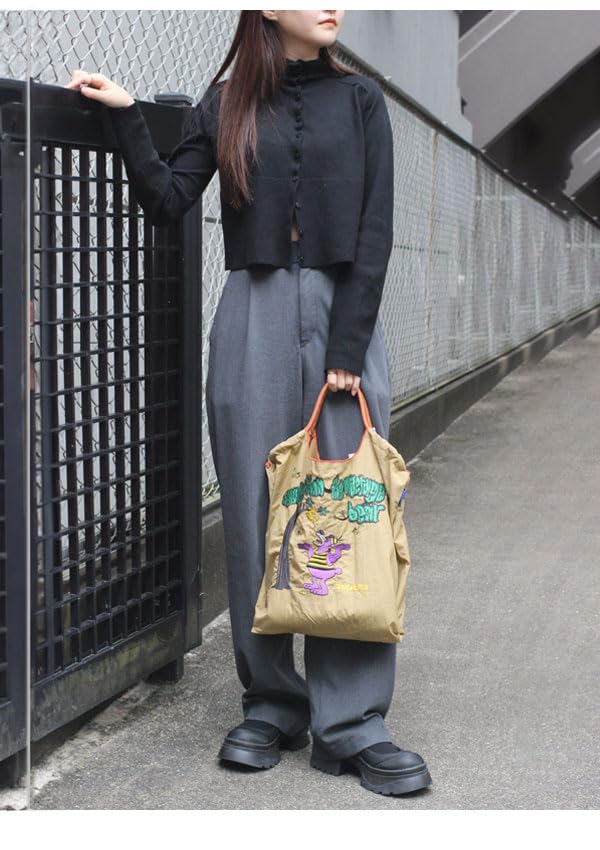 Ball Chain Authentic BEAR RyuAmbe Collaboration M Size Shopping Bag Eco Bag Embroidery 314007 [Ball & Chain] & A.HONEY (BEIGE, M)
