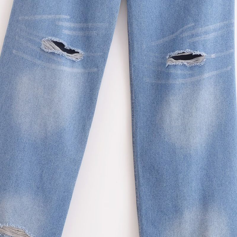 Kaslead New Women Clothes Western Style Hole Decoration Fashion High Waist Baggy Jeans 8727010