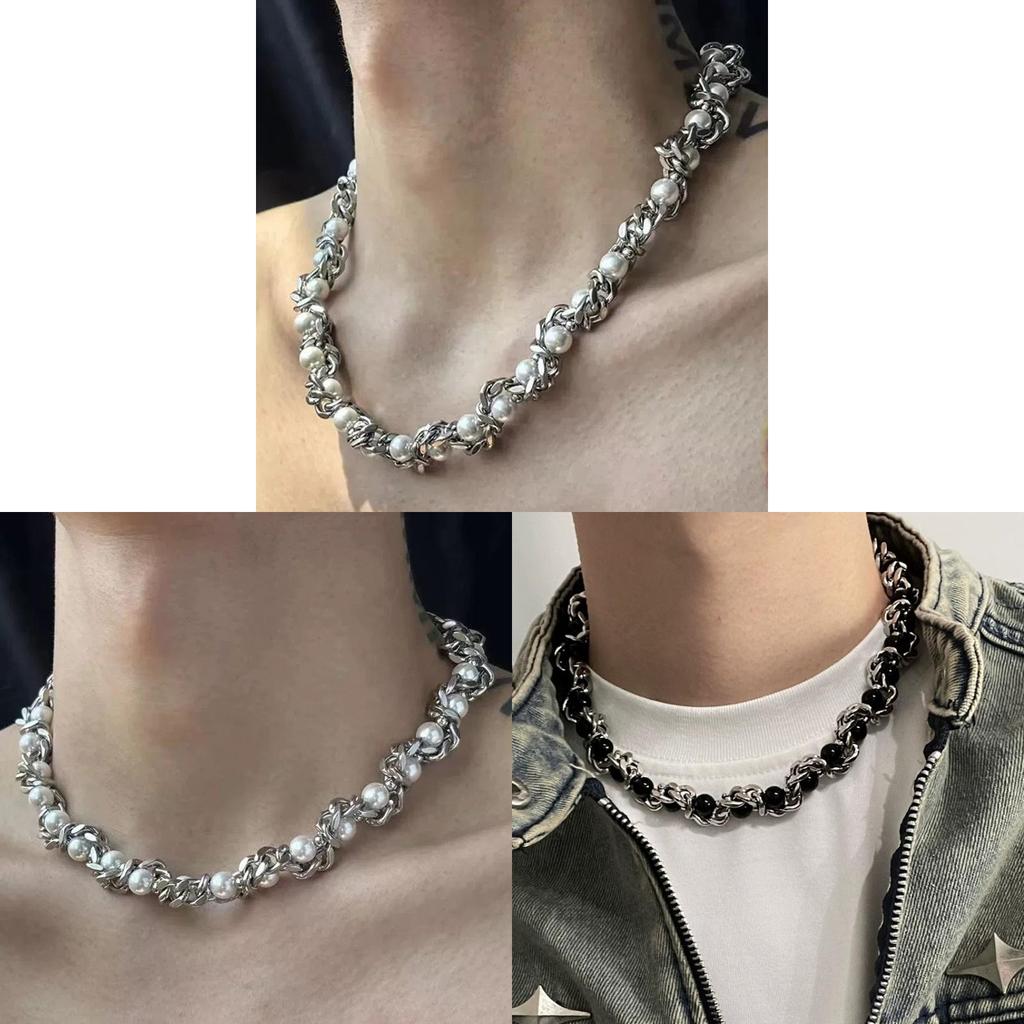Titanium Steel Necklace With Pearl Mother Of Pearl Geometric Design For Men And Women