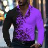 Men S Long Sleeve Button Down Colour Block 3d Printed Casual Shirt