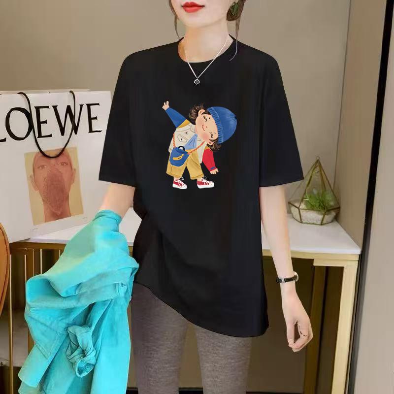 Baumwoll-Kurzarm-T-Shirt Sommer Koreanische Version Bequeme Passform Tägliches Mittellanges Trendiges Vielseitiges Halbarm-Oberteil in Übergröße