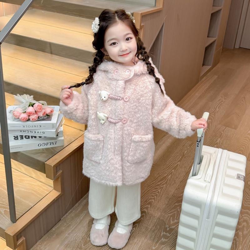 2025 Girls' Fleece-lined Lambswool Coat - Stylish Autumn/Winter Sweater for Kids