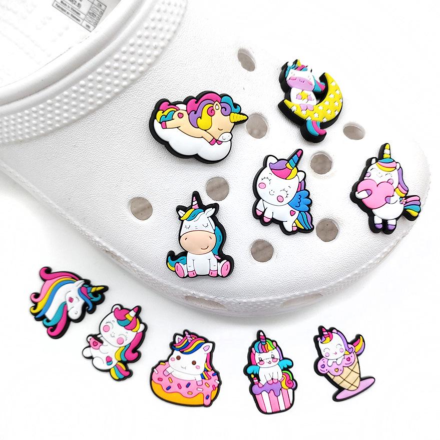 Cartoon Unicorn Clog Shoe Buckles & Flower Charms - Kids' Birthday Gift & Garden Shoe Accessories