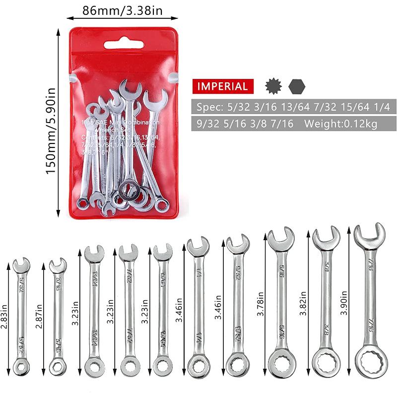 10pcs Mini Wrenches Set Portable Key Ring Spanner Explosion-proof Pocket British/Metric Type