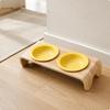 Raised Double Cat Bowl Curved Wood Wooden Stand Arched Legs Glossy Purple