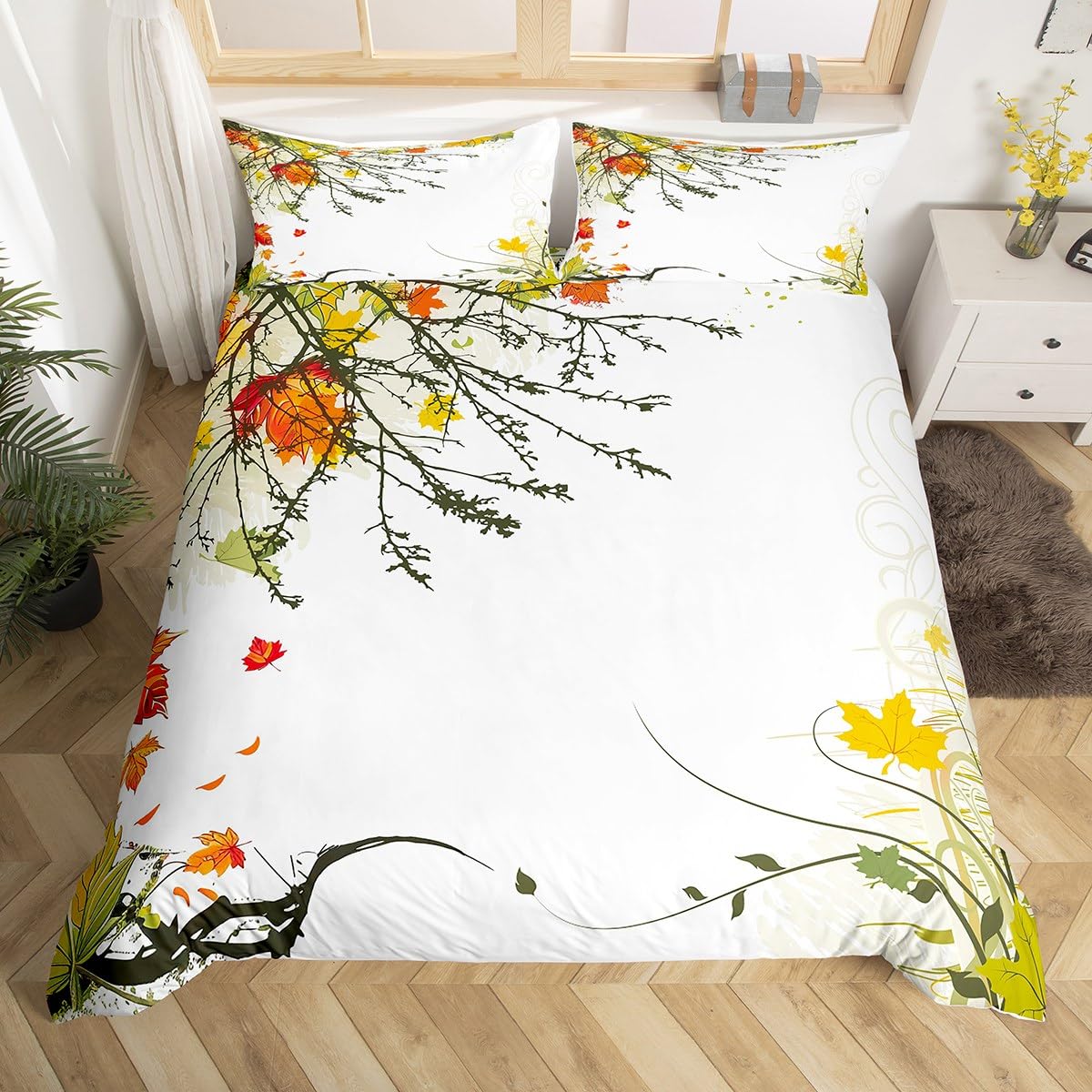

Maple Duvet Cover Sets Queen Size Autumn Falling Leaves 3 Pieces Bedding Set Duvet Covers For Children Lightweight Down No Quilt EU Single(135x200cm)