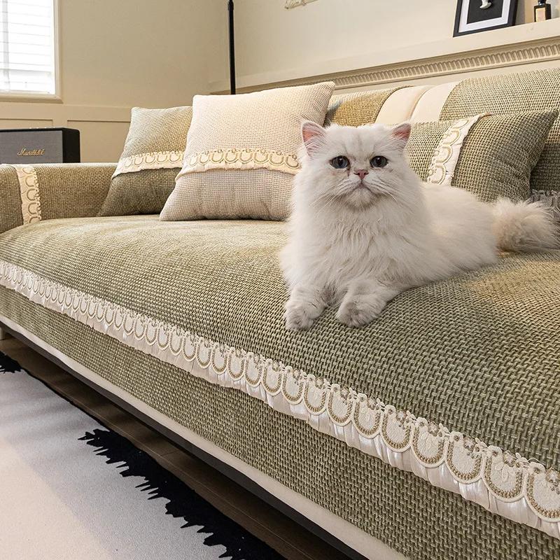 Luxury French Cream Sofa Cushion Four Season Universal Chenille Couch Cover For Living Room Bay Window Pad L-shaped Sofa Decor