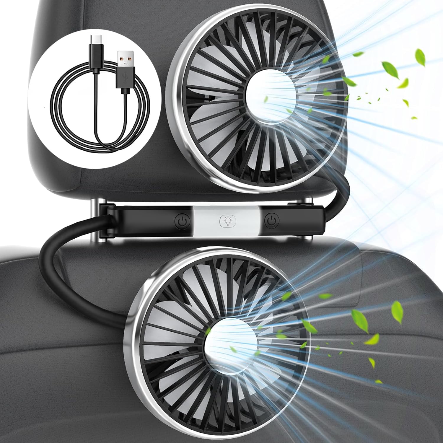 

(Individual Switch Specifications) Car Fan, USB Fan, Double-Headed Car Fan, Rear Seat Usage, Fan чорний