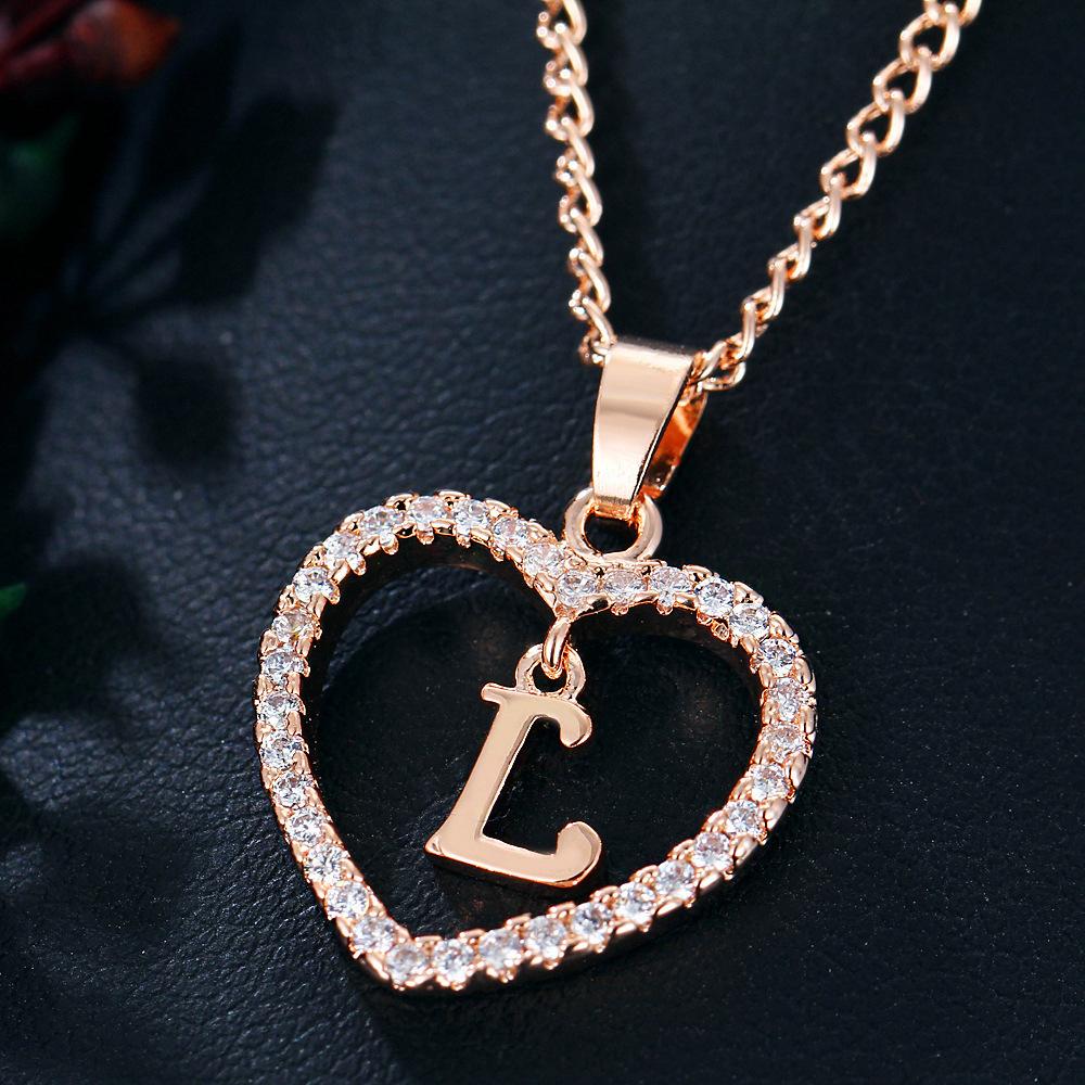 Customizable Love Pendant Necklace with Zircon 26 Letter Initial Jewelry for Men And Women