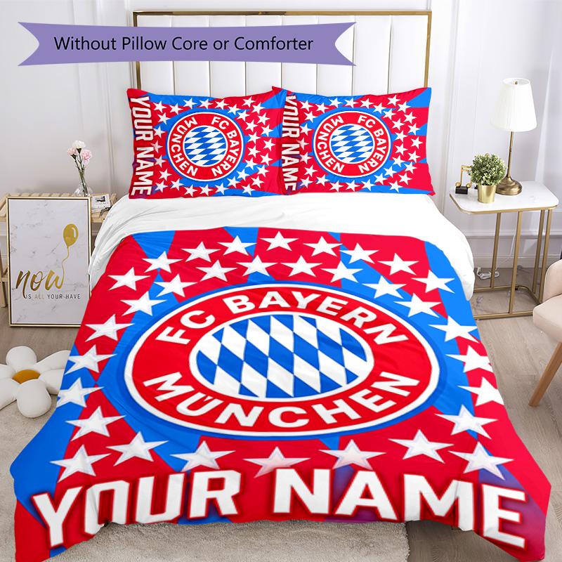 3pcs Custom Name Bayern Munich logo Bedding Set Duvet Cover Closure Includes 1 Duvet Cover&2 Pillowcases for All Seasons Bedroom Decor