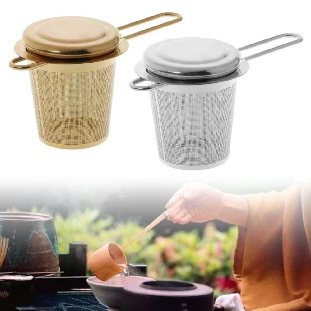 Reusable Stainless Steel Tea Strainer with Lid Spice Filter Loose Tea Infuser Basket  Home