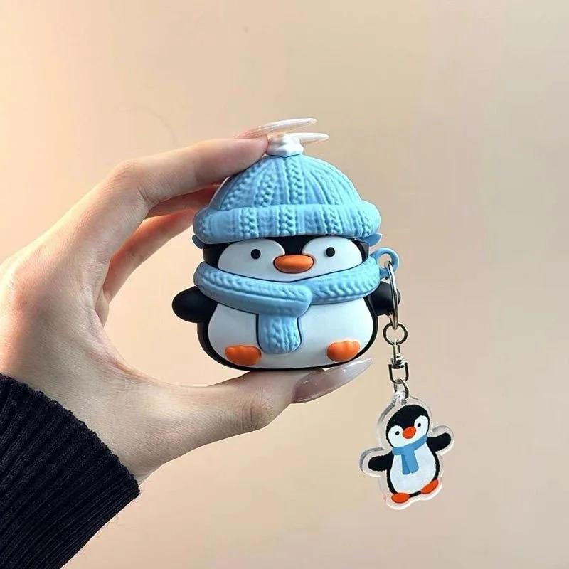 Cute Three-dimensional Scarf Little Penguin Headphone Cover for Apple Airpods 1/2 Pro Pro2 3 4 Pendant Protective Case