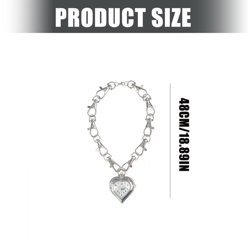 Vintage Heart Pendant Necklace Retro Pocket Watch Charm Neckchain Lobster Clasp Chain Jewelry for Women Men Gift