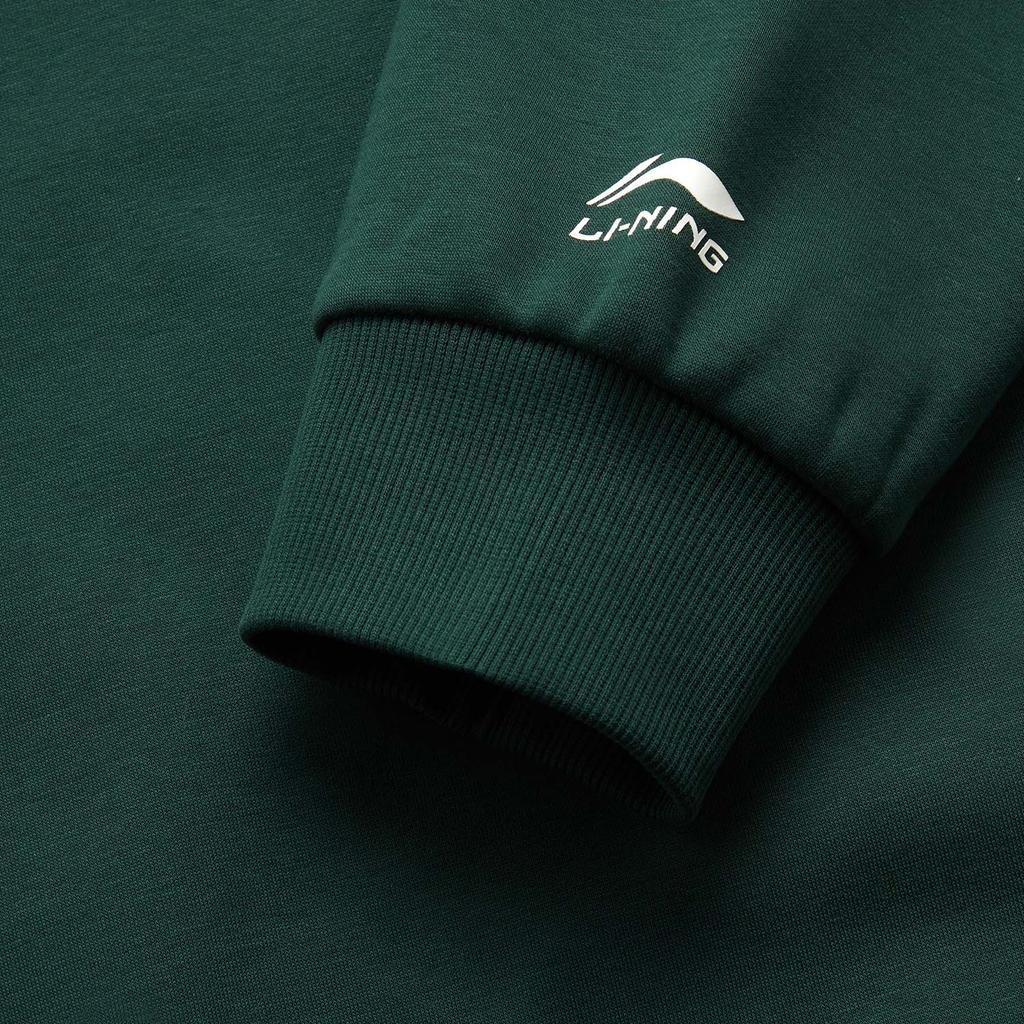 Li Ning Sports Lifestyle Series Brand Logo Anti-Static Fleece Warm Loose Crewneck Sweatshirt Men Sweatshirt Green AWDU981-11