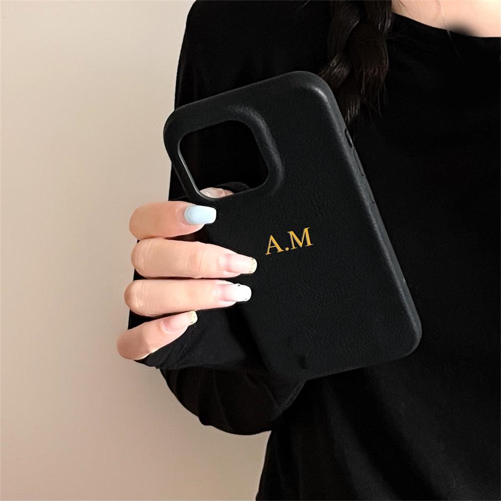 

Для iPhone 16 Персонализированный кожаный чехол для телефона с именем на заказ Для iPhone 16 15 14 13 12 Pro Max Роскошная пользовательская защитная задняя крышка for iphone 12Pro Max чёрный