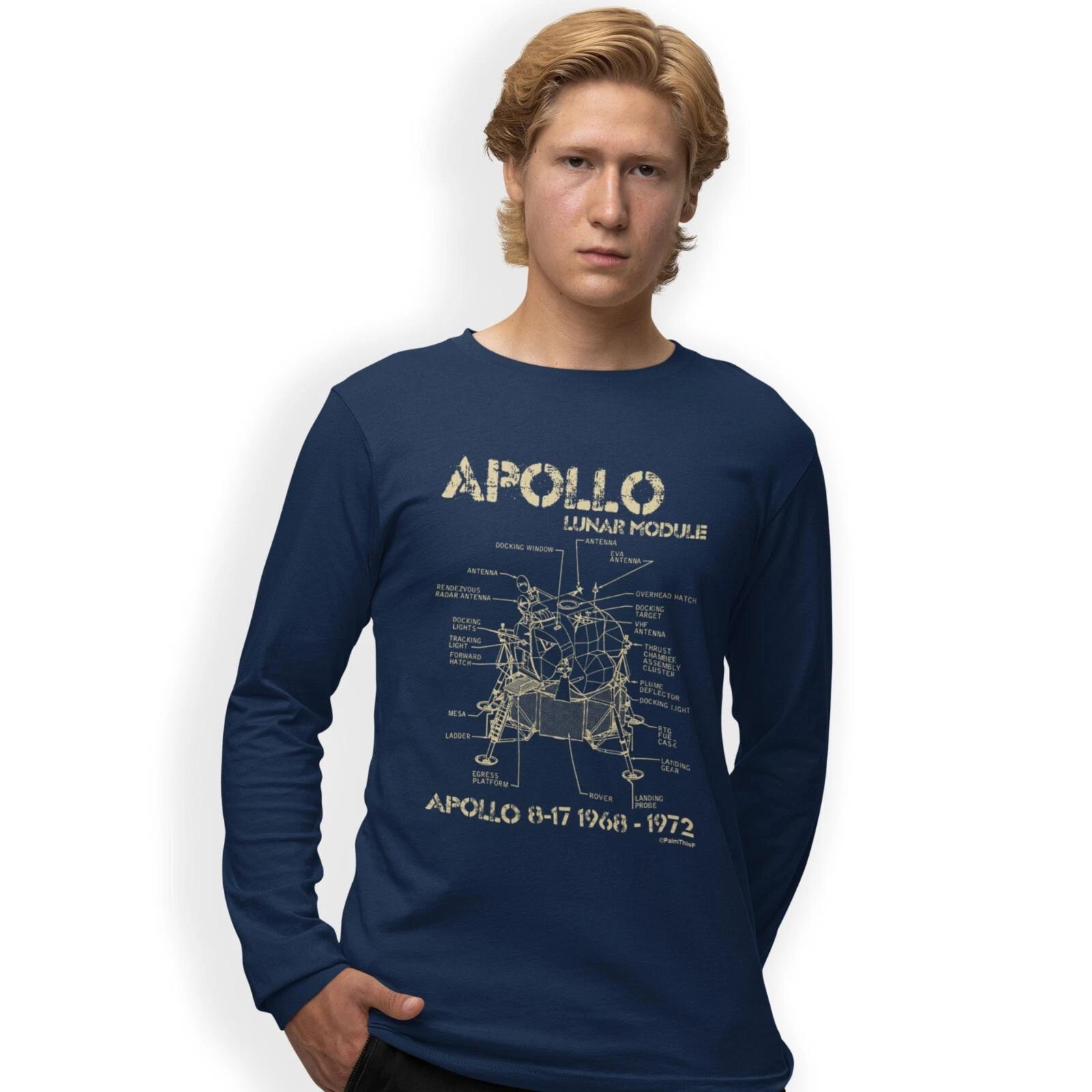 Apollo Lunar Module Blueprint Long-Sleeved T-Shirt Moon Landing Vehicle 2XL