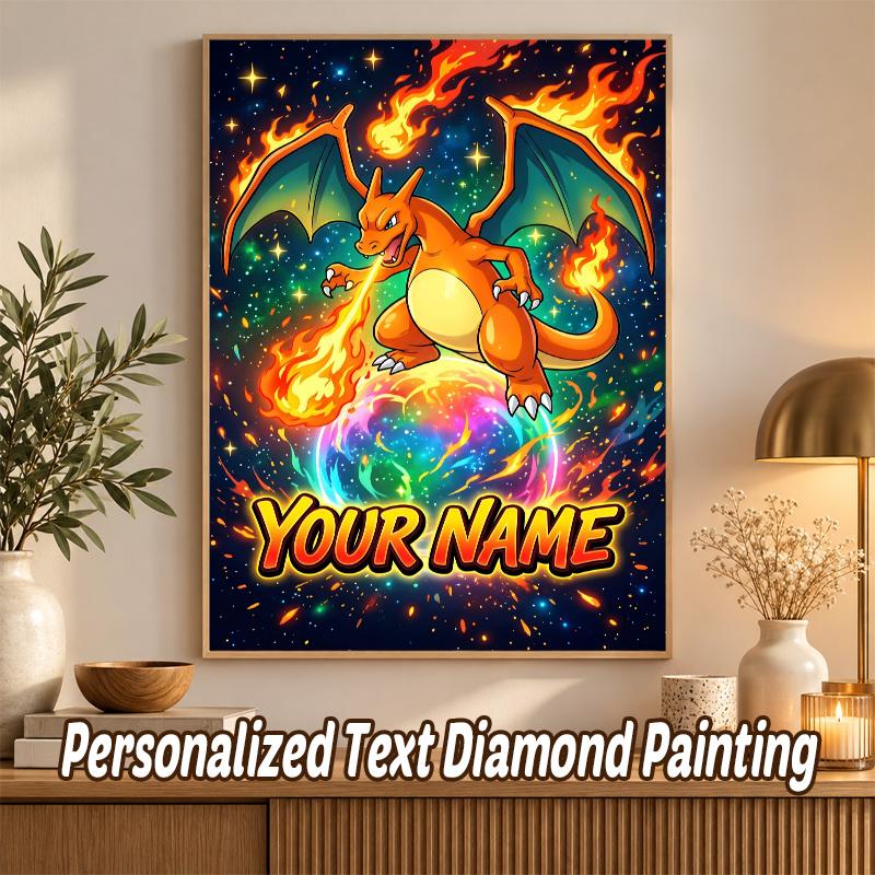 Charizard Custom Name Diamond Painting Personalized 5D Full Drill DIY Diamond Art Home Decor