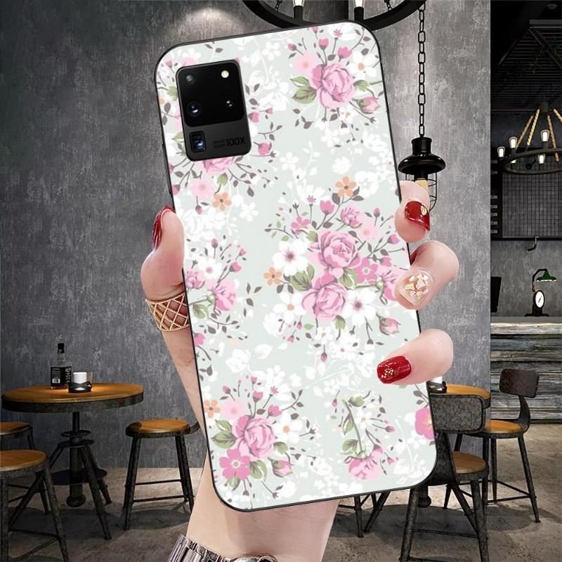 Kryt na telefon s motivem vintage květin pro Samsung Galaxy S6 S7 S8 S9 S10 S21 S22 Plus, ultra měkký, černý