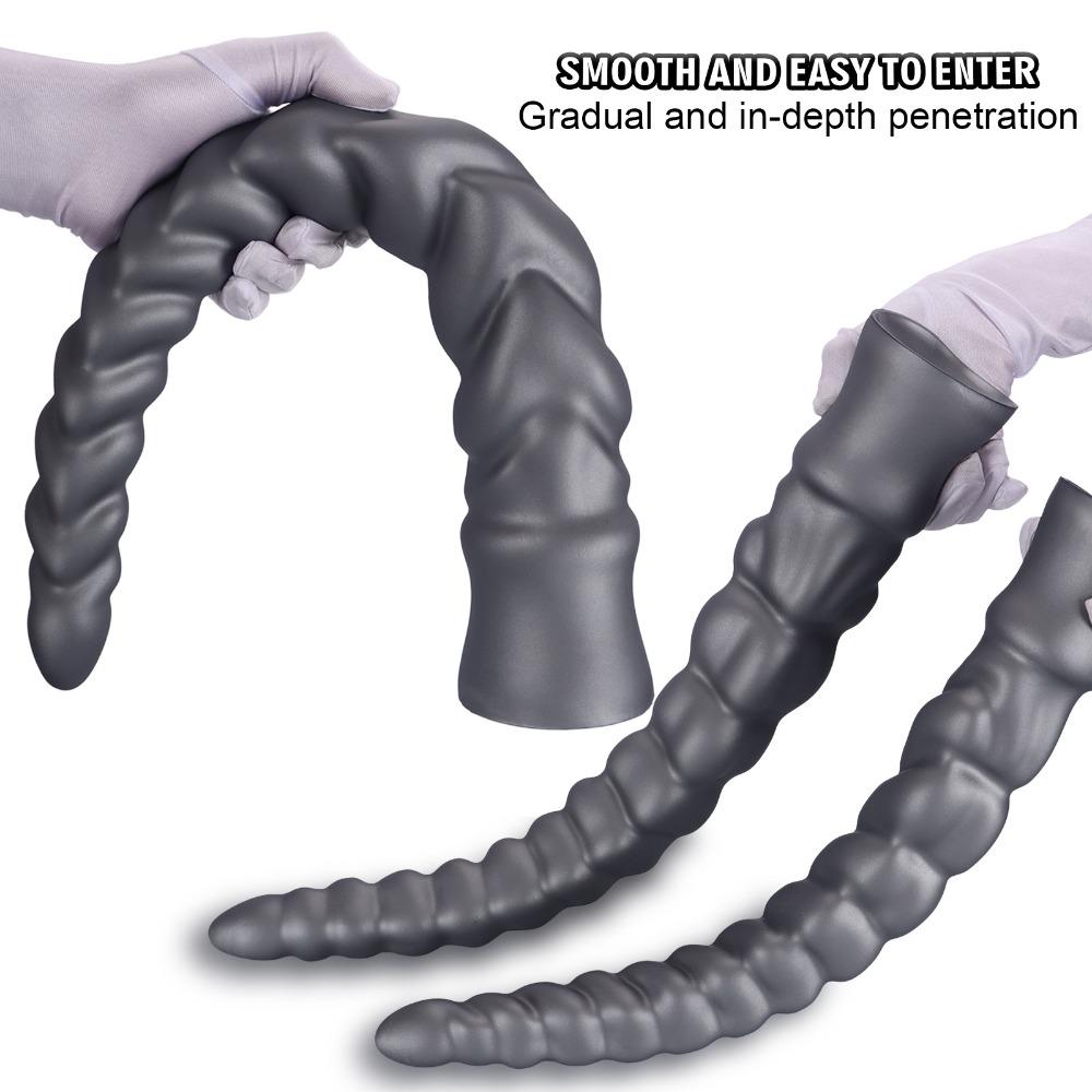 Extra Long Spiral Ridged Anal Plug - Silicone Dildo for Deep Stretching & Prostate/G-Spot Stimulation, Sex Toy for Men & Women