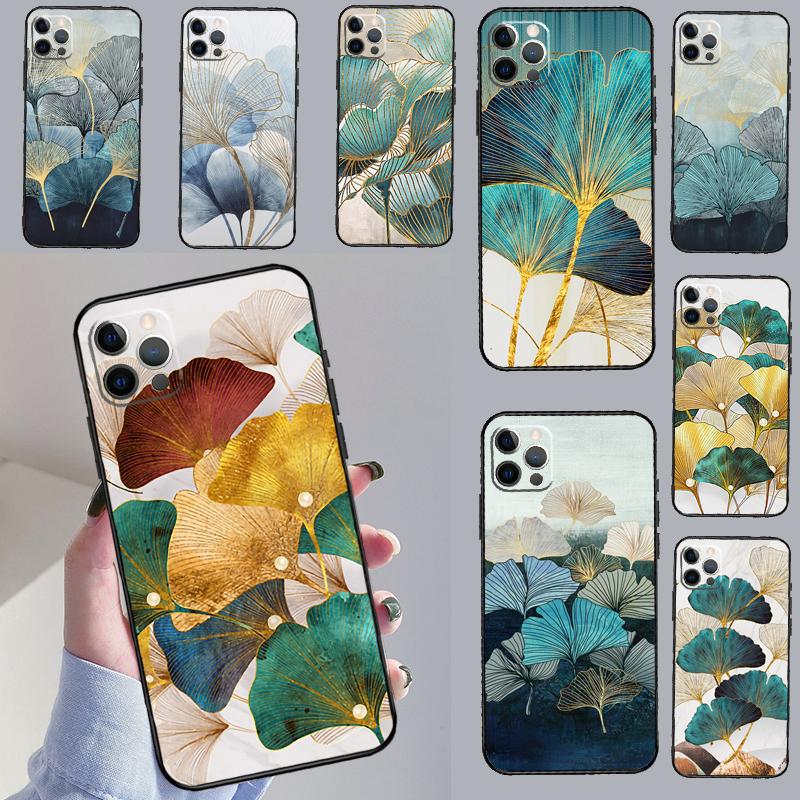 Luxury Ginkgo Leaf Case For iPhone 17 Pro Max 15 14 13 11 12 16 Pro Max mini 15 16 Plus 16e 17 Air Phone Cover