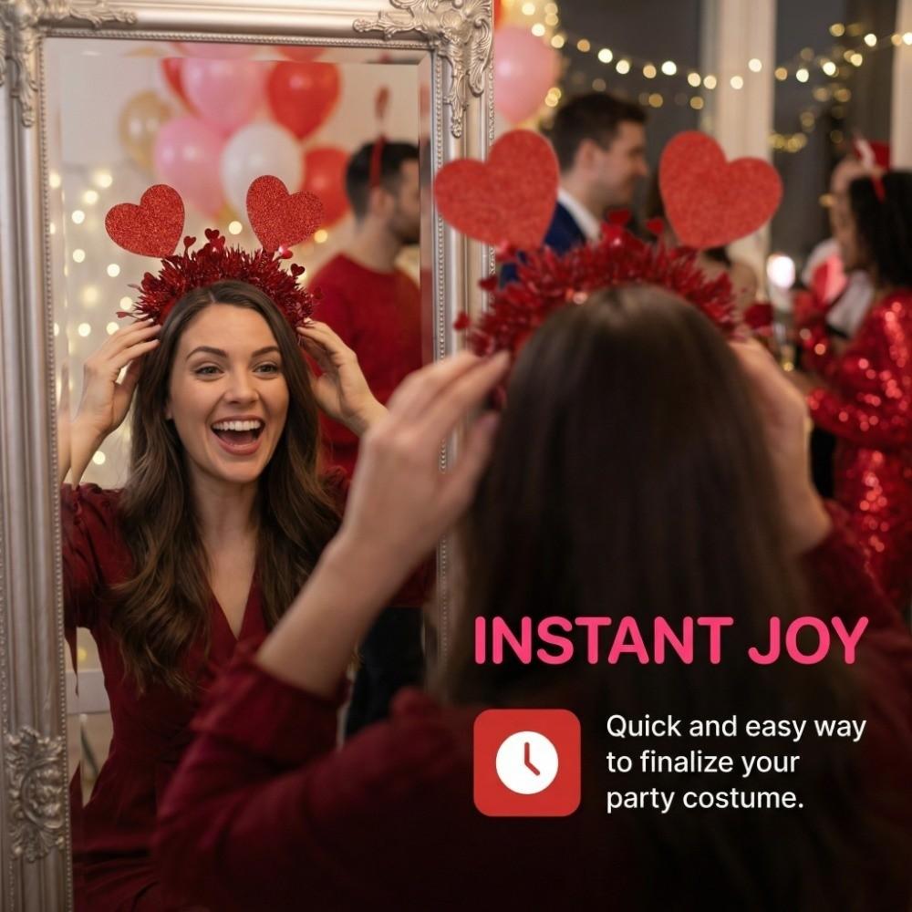 Sweet Headdress Valentine's Day Hair Hoop LOVE Sequins Red Heart Headband Red 22CM Shining Heart Hairband Men/Women