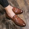 Men's Brown/Black/Red Embossed Leather Horsebit Loafers Mens Moc Toe Slip-on Business Casual Shoes Size 38-48