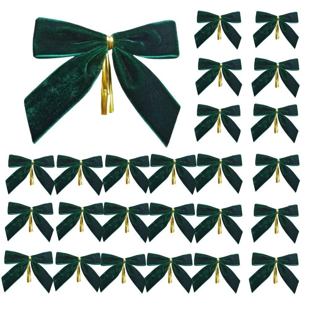 24PCS Small Red Velvet Christmas Bows Rustic Garland Ornament Home Decoration Gift Wrap Bow  Wreath