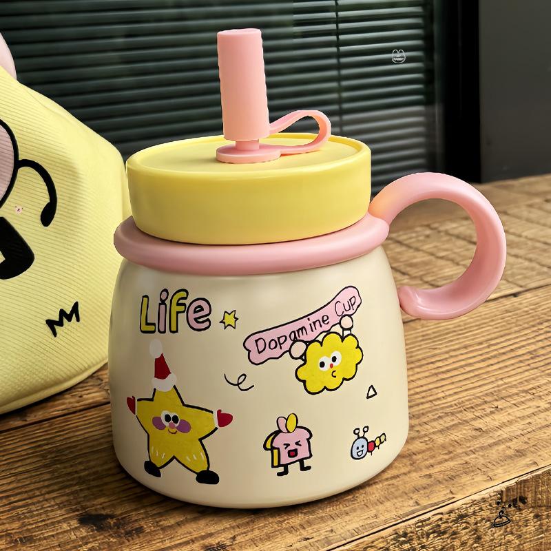 Thermos Cup Womens Big Cap Fashionable Cold Pot New Ice Bullies Cup Cute Big Belly Straw Cup Mug Durable Durable Useful 700ml