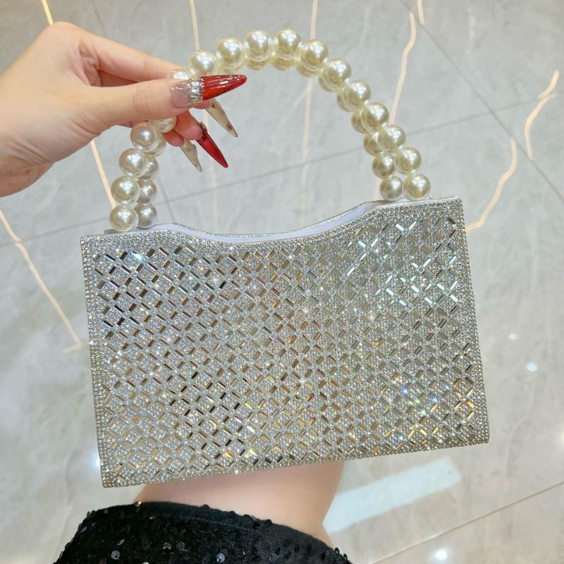 Pearl Handbag - Fashionable Evening Bag - Chain Shoulder Bag - Shiny Crystal Crossbody Bag