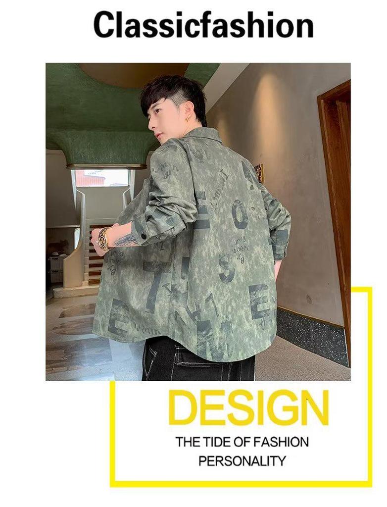 Men's 2022 Hong Kong Retro Cuihua Long-Sleeve Casual Shirt - Fashionable, Loose, Versatile Outerwear for Spring and Autumn.