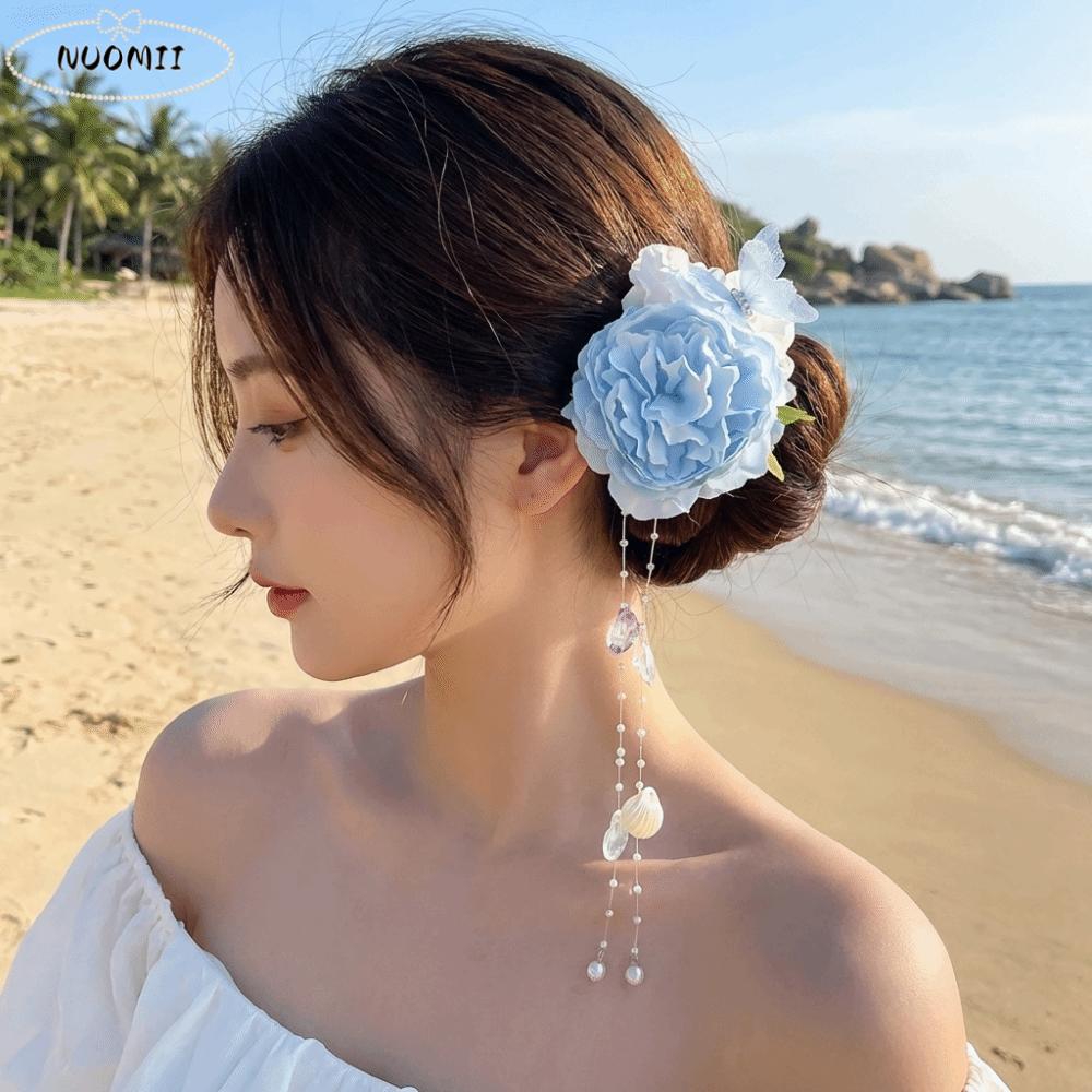 Sweet Pearl Flower Hairpin Colorful Tassel Hanfu Hair Accessories Side Clip Headpieces Chinese Style Hair Clip Photography Props