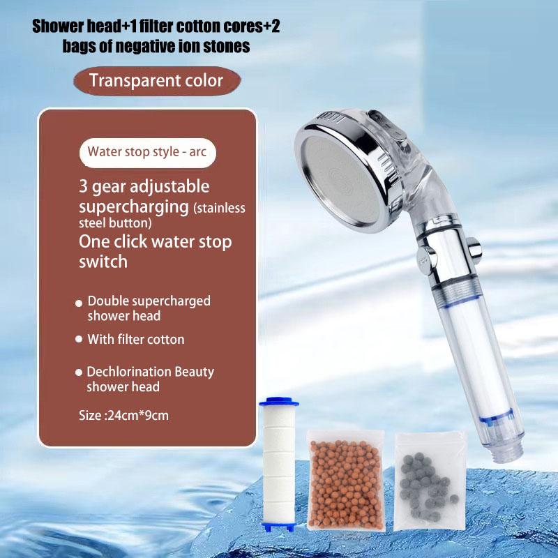 Showerhead 3-speed Adjustment Portable Shower Filter Negative Ion Stone Shower for Bathroom Items Bath Accessories Showers Parts