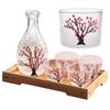 Elegant Japanese Flower Glass Sake Bottle Set Includes 1 Carafe And 4 Matching Cups with 1 Tank For Traditional Drinking