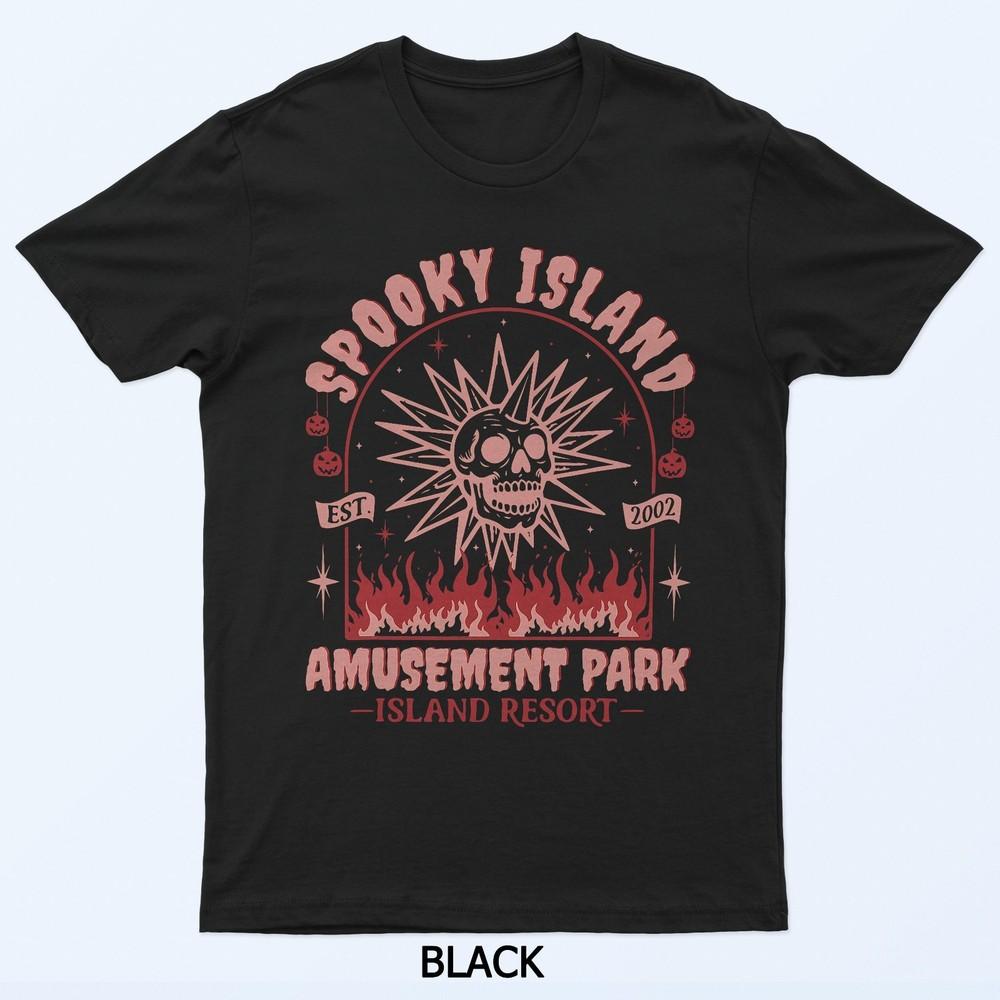 

Funny Halloween Spooky Island Est 2002 Amusement Park Skull T-Shirt L