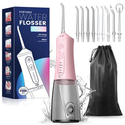 JTF Oral Irrigator Jet Washer Cordless Portable Compact Design 300ml Large Capacity Tank 9 Replacement Nozzles Included Nozzle Storage Function Modes
