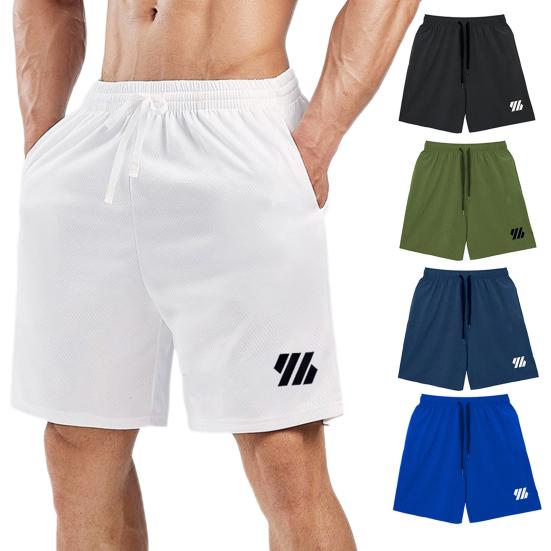 Men Summer Casual Shorts Elastic Drawstring Waist Fitness Shorts Quick-Drying Sports Shorts with Pockets Solid Color Wide Leg Shorts