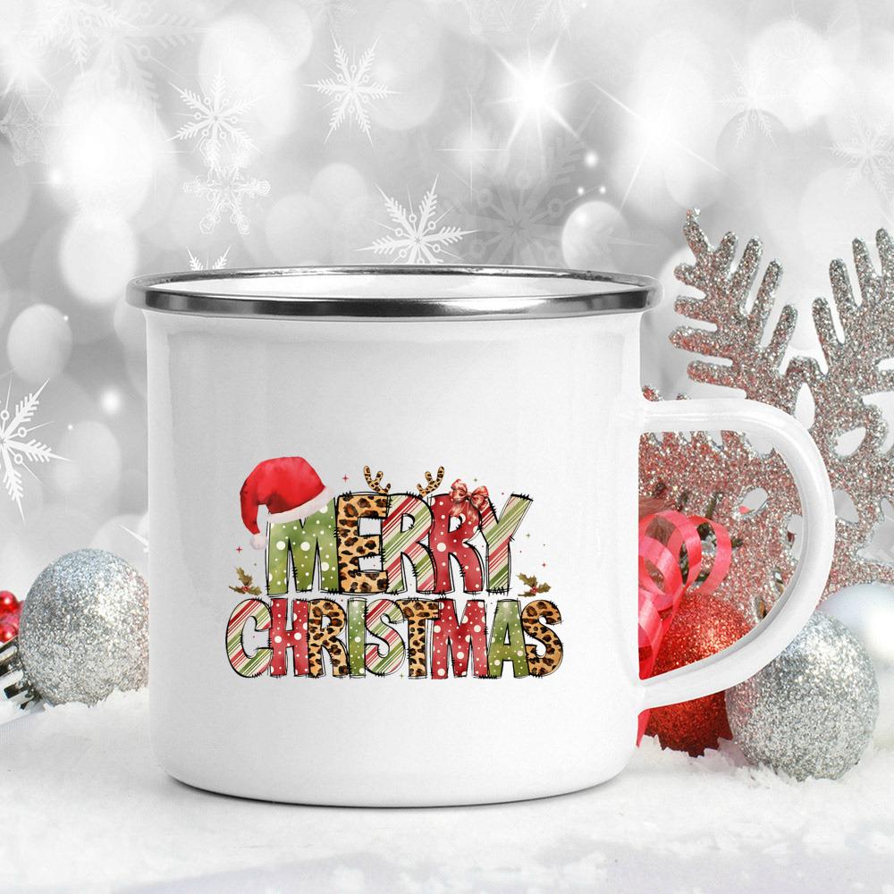 Merry Christmas Enamel Cup Hot Cocoa Juice Mugs Christmas Party Drink Tea Wine Beer Cups Xmas Holiday Gift