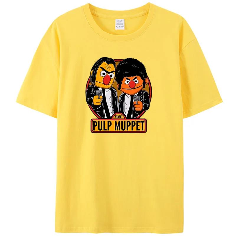 Fashion Mens Clothing Breathable Sesame Street Print Casual Cotton TShirt Vintage Summer Short Sleeve Summer TShirt