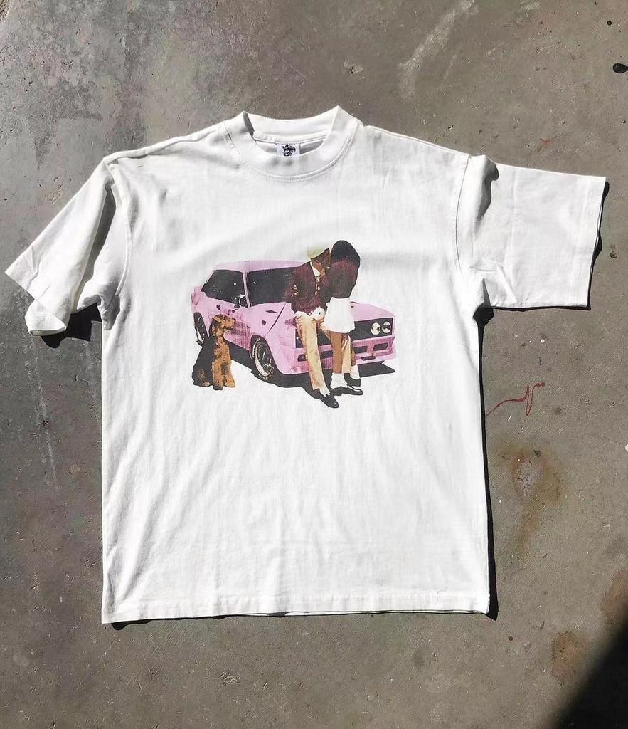 Unisex Summer Cherry Pattern Print Vintage Round Neck T-shirt Gothic Classic Y2K Plus Size Tops Oversized Cotton T-shirt