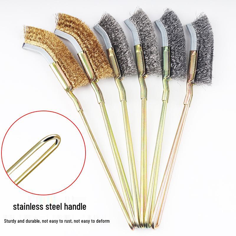 Stainless Steel Wire Brush with Bent Head and Iron Handle for Rust Removal
