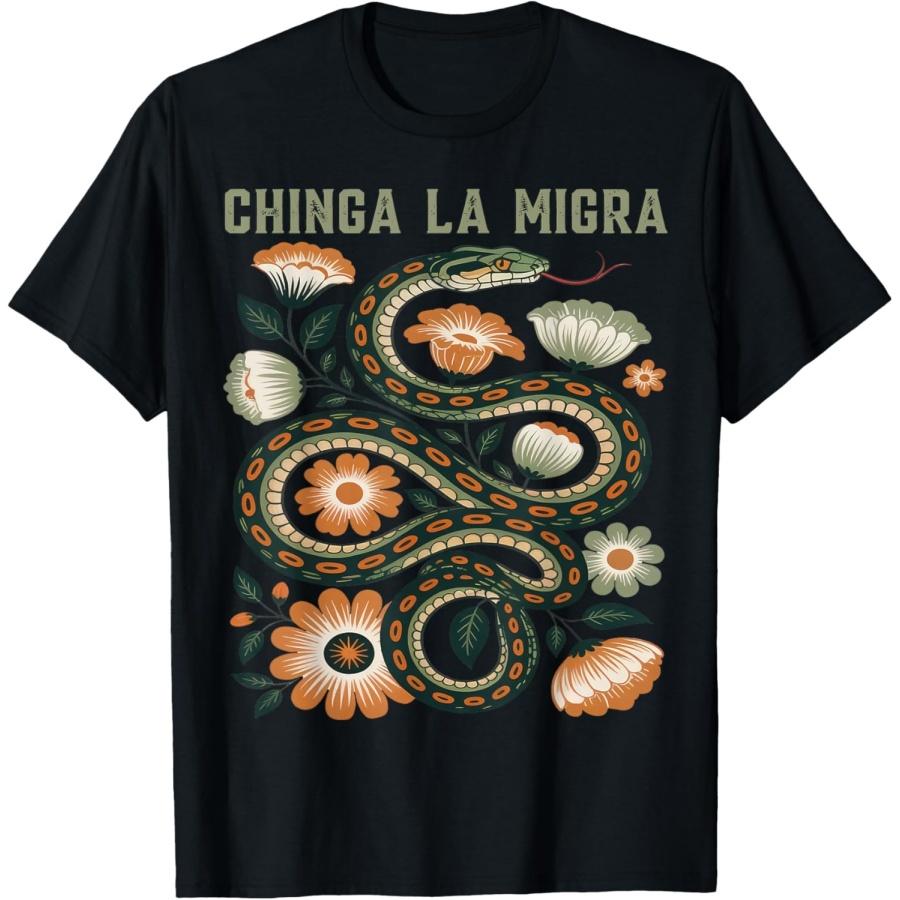 

Chinga La Migra Immigration Floral Flowers Snake Graphic T-Shirt XXXXXL чорний