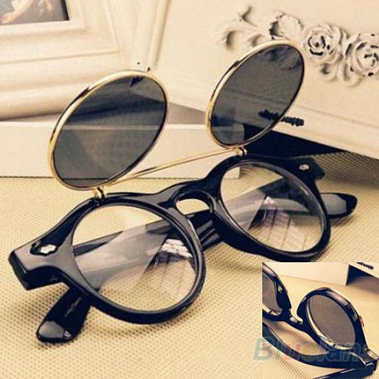 Round Outdoor Flip Up Lens Sunglasses Retro Steampunk Goggles Glasses Eyewear