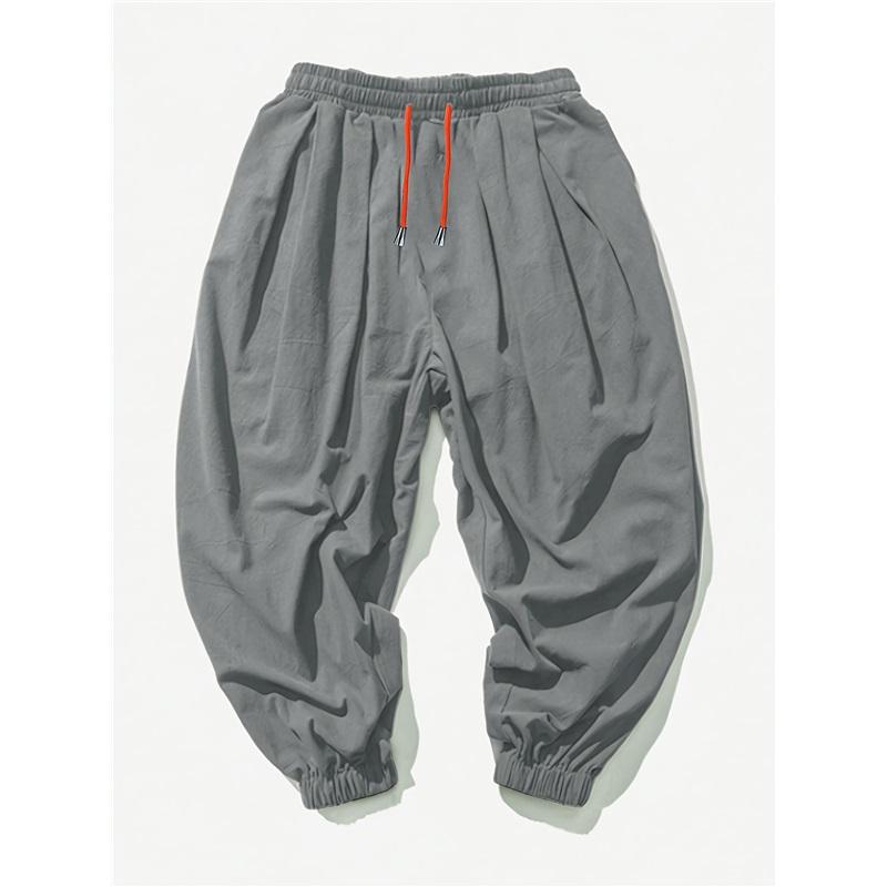 Men's Loose-fit Harem Pants, Elastic Drawstring Waist, Non-stretch Casual Lantern Trousers, Lightweight Quick-dry