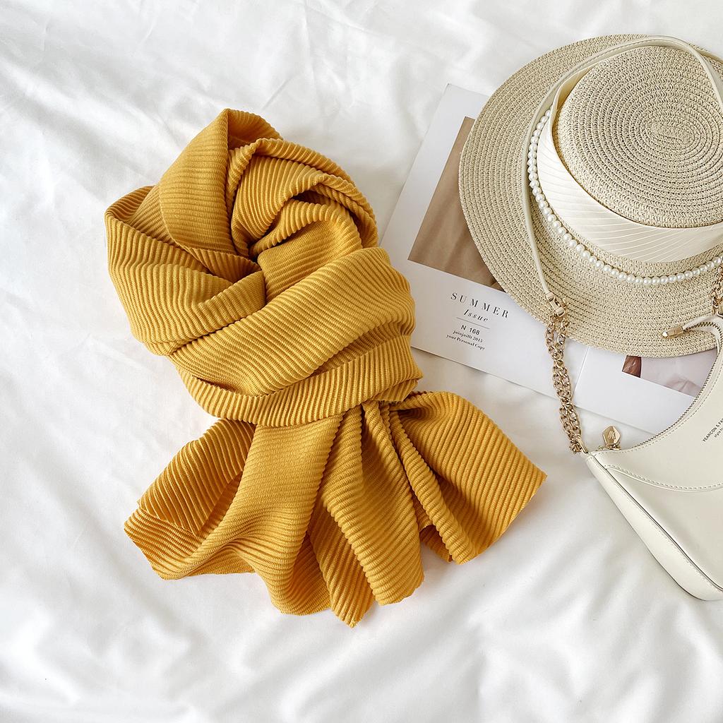 Wholesale Solid Color Scarf Winter Versatile Cashmere Scarf Fashion Pleated Warm Long Scarf Shawl Scarf Wholesale