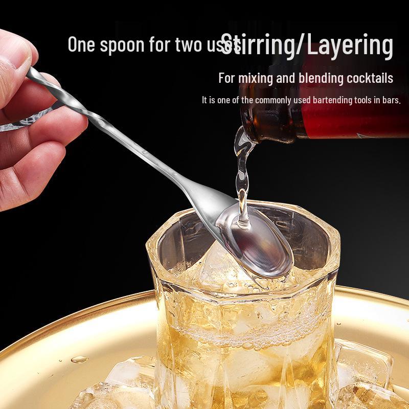 304 Stainless Steel Dual-Ended Cocktail Spoon & Fork with Long Threaded Handle