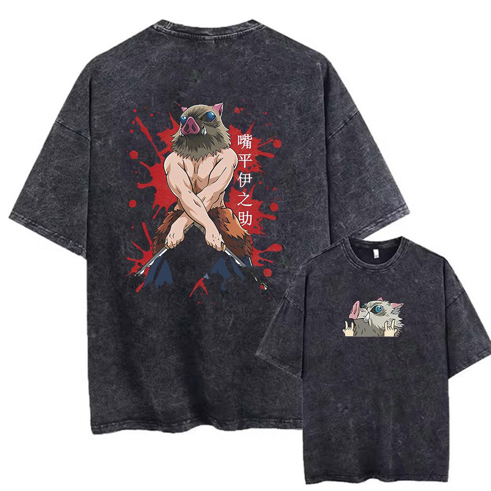 Unisex Anime Acid Washed Tshirts 100% Cotton Retro Harajuku Style Printed Wash Tshirts Oversize Sports And Leisure Hip Hop