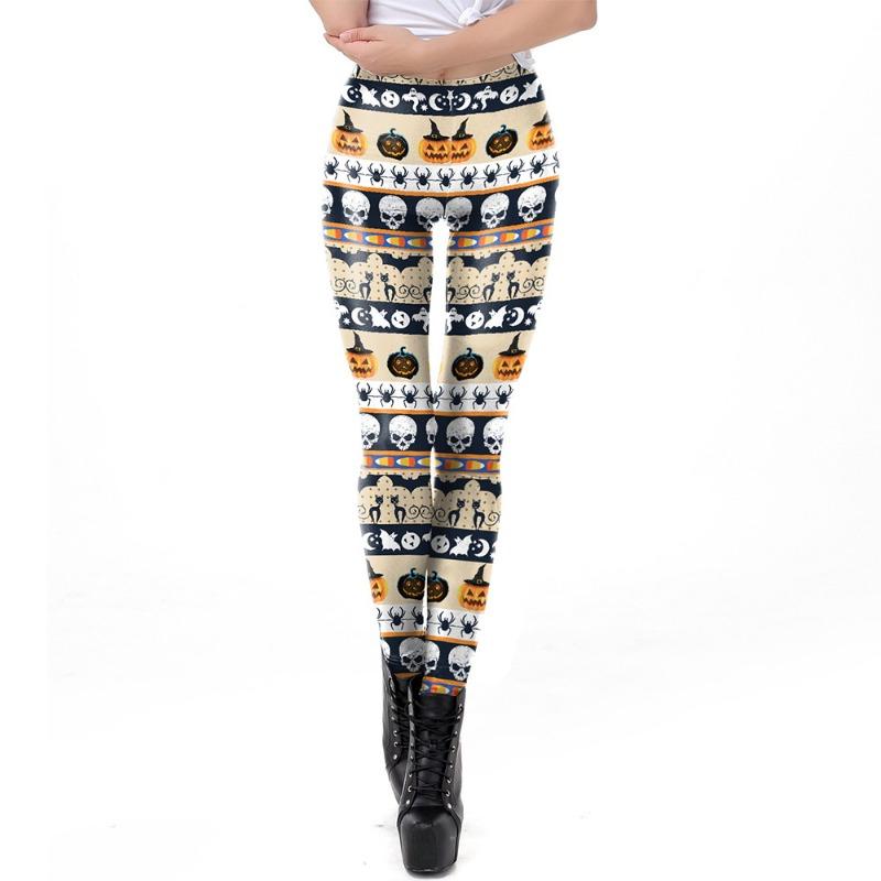 

New Halloween digital printed trousers, pumpkin pattern printed leggings, elastic leggings S