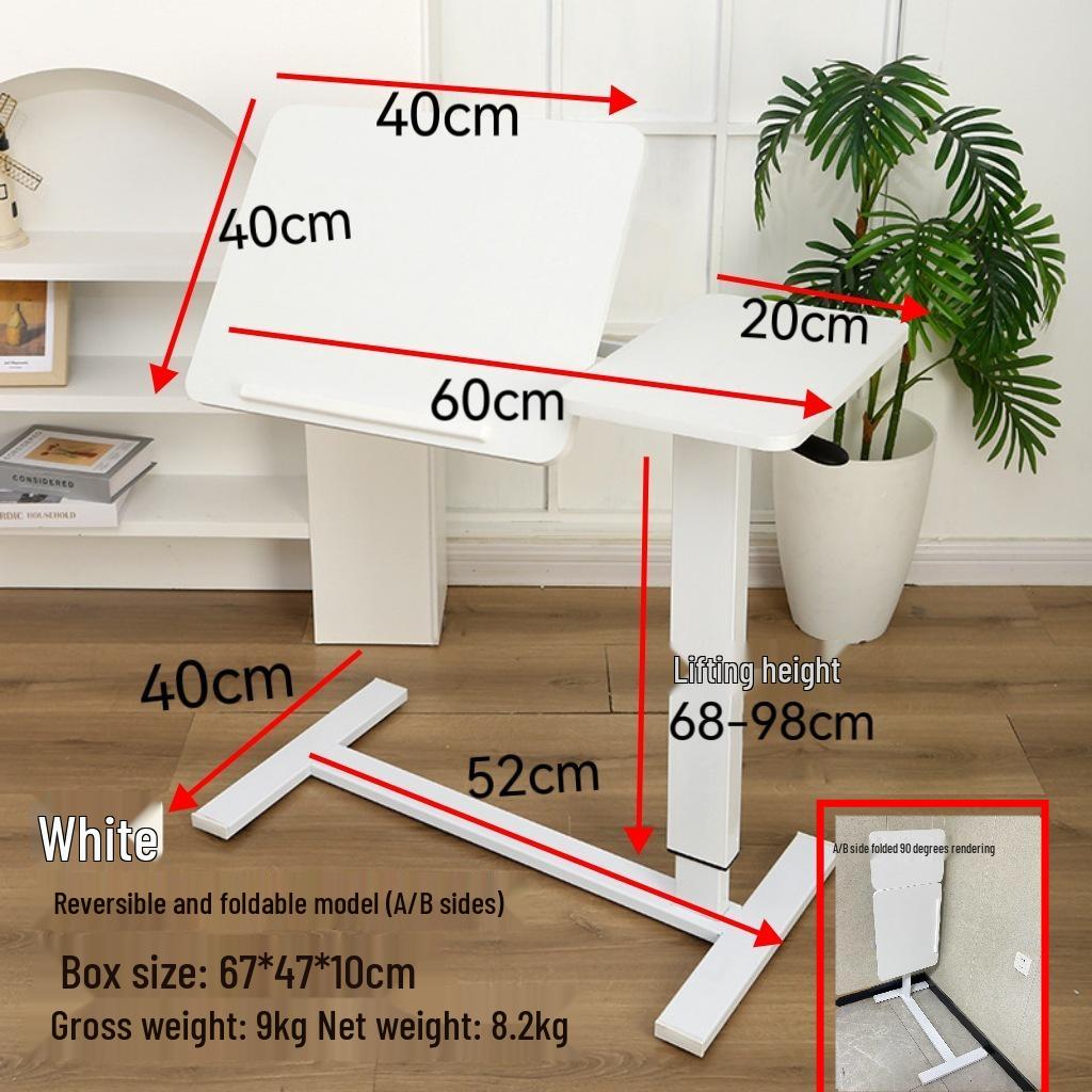 Adjustable Double-Sided Folding Bedside Table with Pneumatic Lift for Sofa or Office Use
